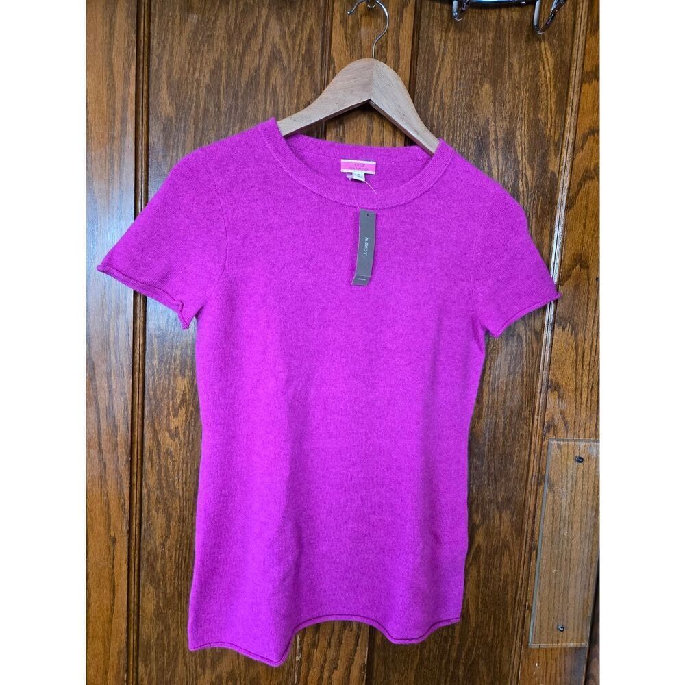 J. Crew Cashmere Short-Sleeve Crewneck Sweater - Fuchsia